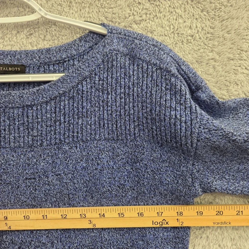 Talbots Sweater Women's Medium Blue‎ Marled Knit Ribbed Boat Neck Long Sleeve